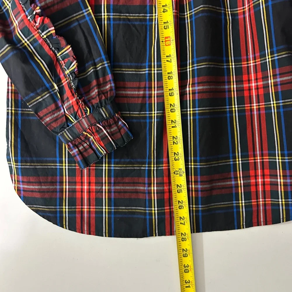 NWT J.Crew Classic Fit Ruffle Popover Black Stewart‎ Tartan Plaid Womens Small